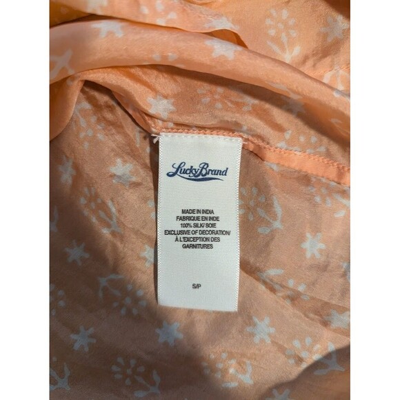 Irving & Fine Lucky Brand Beaded Orange Floral Silk Blouse Women's Small - Picture 8 of 9